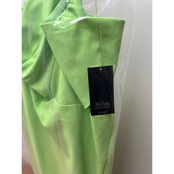 NEW NWT Aidan Mattox One Shoulder Crepe Long Dress Lime Green size 12 - Picture 5 of 8